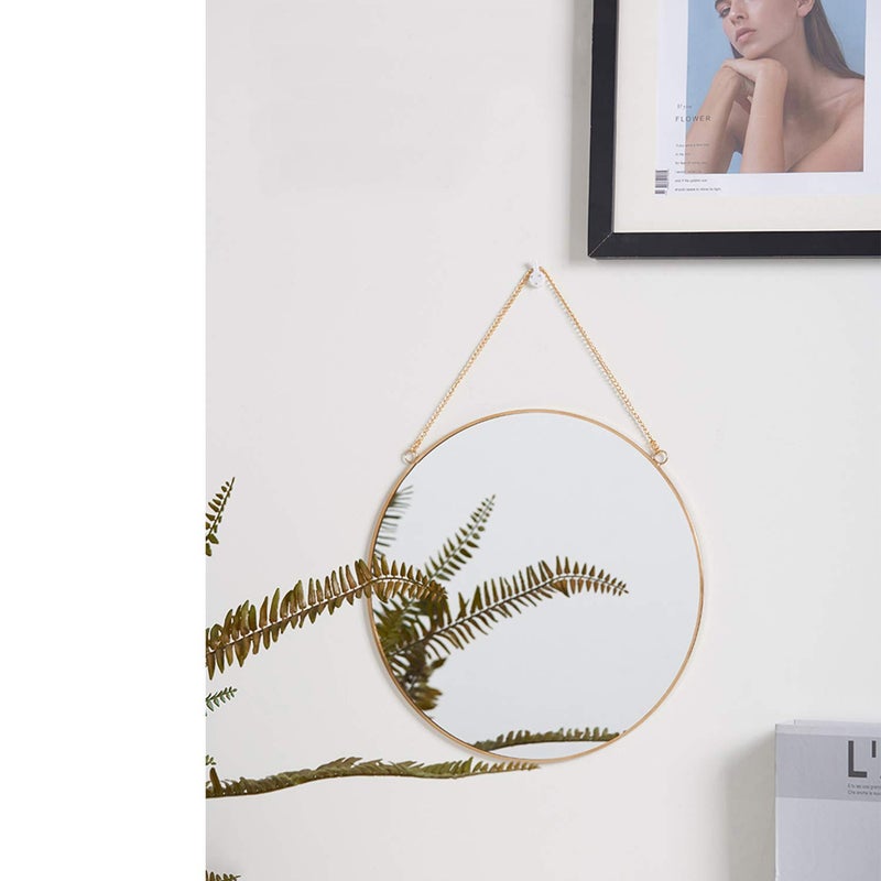 Dahey 11.8-inch Small Hanging Circle Mirror Wall Decor Gold Round Mirror with Hanging Chain for Living Room Bathroom Bedroom Dorm College Office, Gold - Image 3